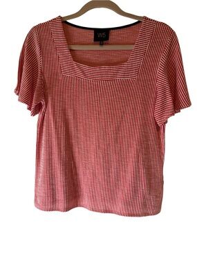W5 Red and White Striped Square Neck Short Sleeve Tee, Sz M